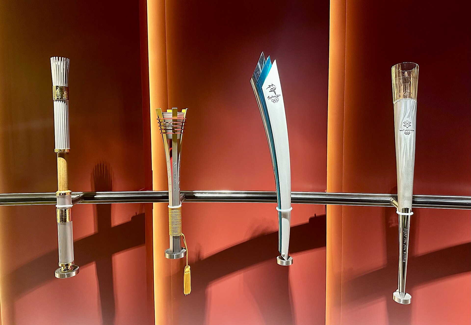 Olympic torches on display at the Olympic Museum