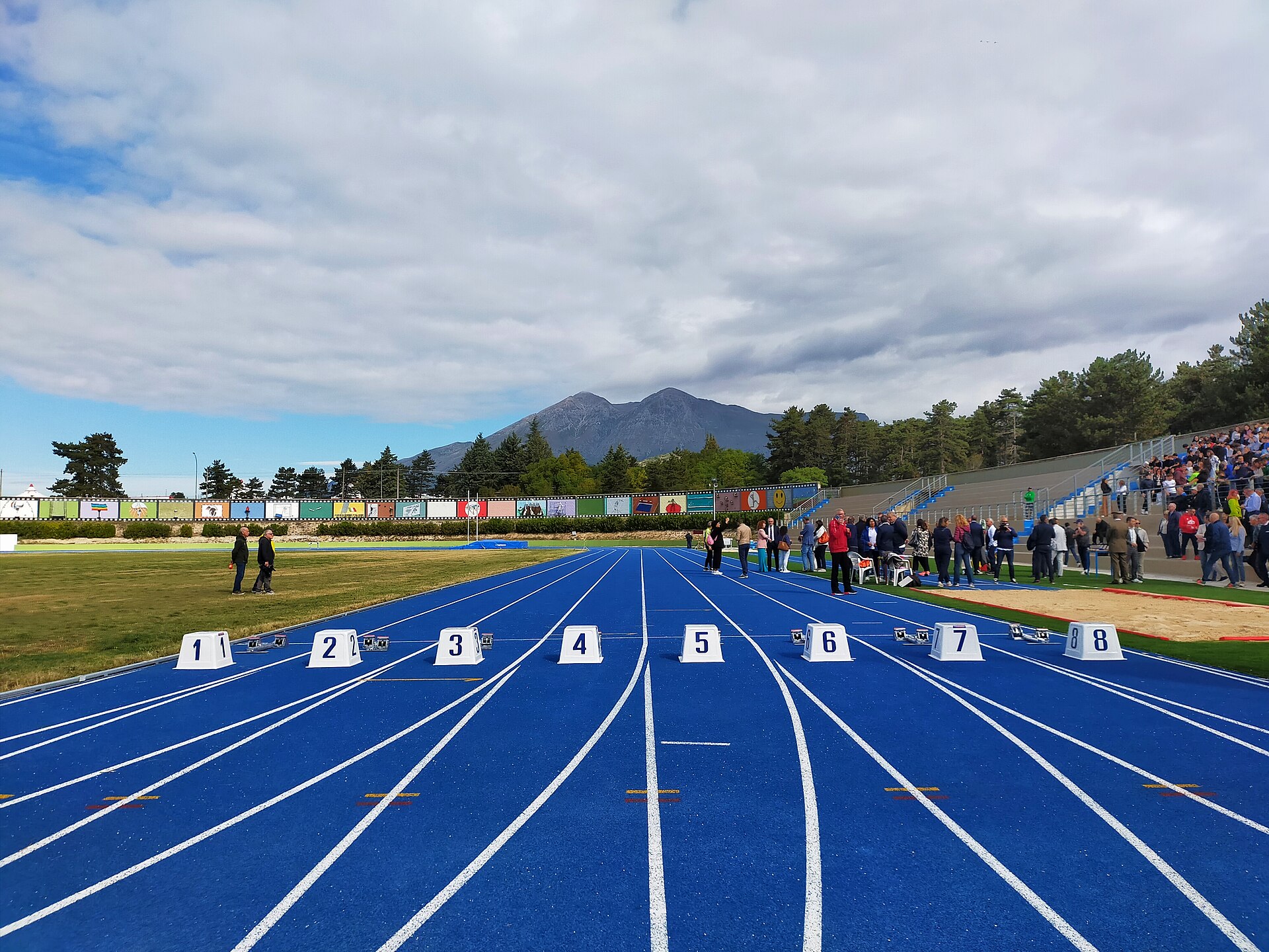 Running track with starting blocks