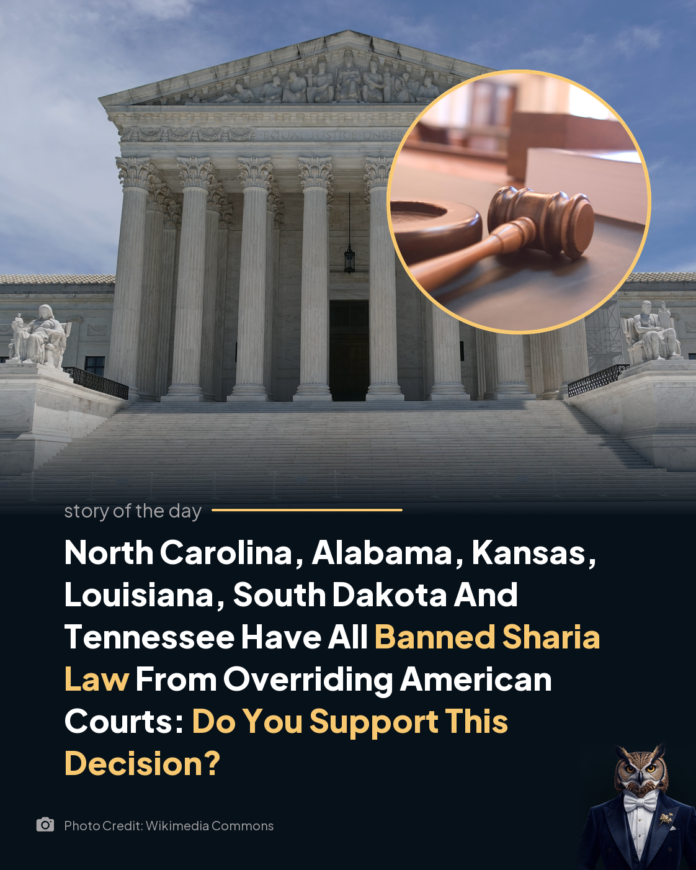 U.S. Supreme Court building with a courtroom gavel in a circle